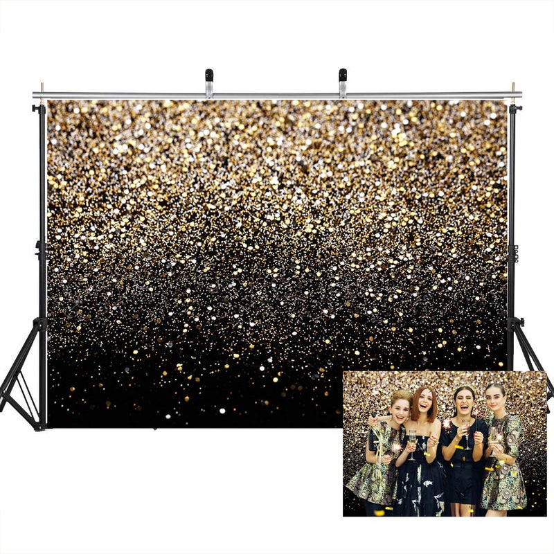 SJOLOON Black and Gold Backdrop Gold Spots Backdrop Vinyl Photography Backdrop Vintage Background for Family Birthday Party Newborn Studio Props 11547(7x5FT) - Image 1